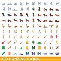 100 jacht iconen set, cartoon stijl vector