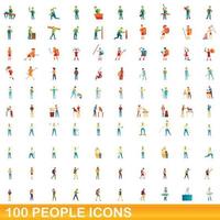 100 mensen iconen set, cartoon stijl vector