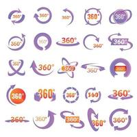 360 graden iconen set, cartoon stijl vector