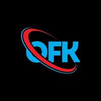 ofk-logo. k brief. ofk brief logo ontwerp. initialen ofk-logo gekoppeld aan cirkel en monogram-logo in hoofdletters. ofk typografie voor technologie, business en onroerend goed merk. vector