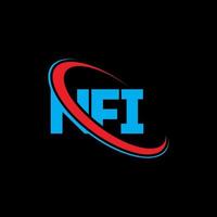 nfi-logo. nfi brief. nfi brief logo ontwerp. initialen nfi-logo gekoppeld aan cirkel en monogram-logo in hoofdletters. nfi typografie voor technologie, zaken en onroerend goed merk. vector