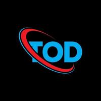 tod-logo. tod brief. tod brief logo ontwerp. initialen tod logo gekoppeld aan cirkel en hoofdletter monogram logo. tod typografie voor technologie, business en onroerend goed merk. vector