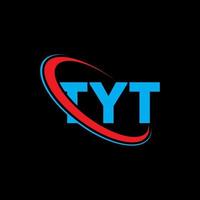 tyt-logo. tyt brief. tyt brief logo ontwerp. initialen tyt-logo gekoppeld aan cirkel en monogram-logo in hoofdletters. tyt typografie voor technologie, zaken en onroerend goed merk. vector