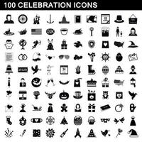 100 viering iconen set, eenvoudige stijl vector