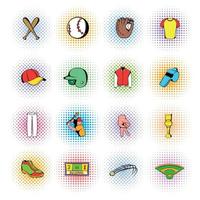 honkbal iconen set, strips stijl vector