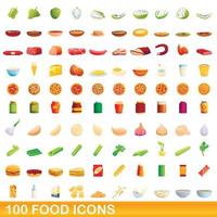 100 voedsel iconen set, cartoon stijl vector