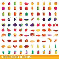 100 voedsel iconen set, cartoon stijl vector