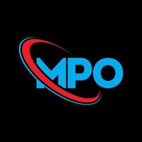 mpo-logo. mpo brief. mpo brief logo ontwerp. initialen mpo-logo gekoppeld aan cirkel en monogram-logo in hoofdletters. mpo typografie voor technologie, zaken en onroerend goed merk. vector