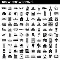 100 venster iconen set, eenvoudige stijl vector