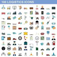 100 logistiek iconen set, vlakke stijl vector