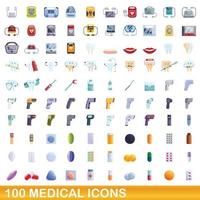 100 medische iconen set, cartoon stijl vector