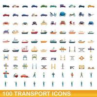 100 transport iconen set, cartoon stijl vector