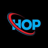 hop-logo. hop brief. hop brief logo ontwerp. initialen hop logo gekoppeld aan cirkel en hoofdletter monogram logo. hoptypografie voor technologie, zaken en onroerendgoedmerk. vector