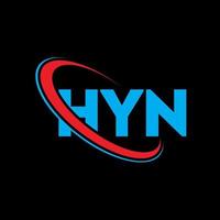 hyn-logo. hyn brief. hyn brief logo ontwerp. initialen hyn logo gekoppeld aan cirkel en hoofdletter monogram logo. hyn typografie voor technologie, zaken en onroerend goed merk. vector