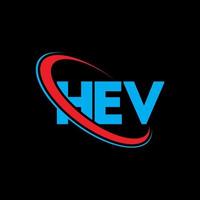 hev-logo. hev brief. hev brief logo ontwerp. initialen hev-logo gekoppeld aan cirkel en monogram-logo in hoofdletters. hev typografie voor technologie, zaken en onroerend goed merk. vector