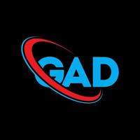 gad-logo. gad brief. gad brief logo ontwerp. initialen gad logo gekoppeld aan cirkel en hoofdletter monogram logo. gad typografie voor technologie, business en onroerend goed merk. vector