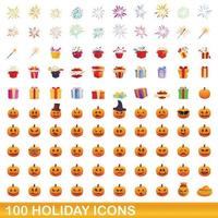 100 vakantie iconen set, cartoon stijl