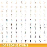 100 mensen iconen set, cartoon stijl vector