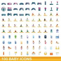 100 baby iconen set, cartoon stijl vector