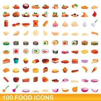 100 voedsel iconen set, cartoon stijl vector