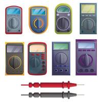 multimeter iconen set, cartoon stijl vector