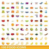 100 voedsel iconen set, cartoon stijl vector