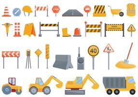 snelweg bouw iconen set, cartoon stijl vector