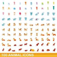 100 dieren iconen set, cartoon stijl vector