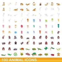 100 dieren iconen set, cartoon stijl vector