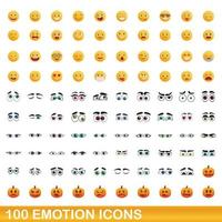 100 emotie iconen set, cartoon stijl vector