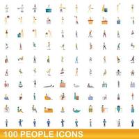 100 mensen iconen set, cartoon stijl vector