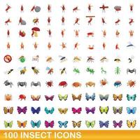 100 insecten iconen set, cartoon stijl vector