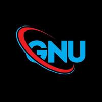 gnu-logo. gnu brief. gnu brief logo ontwerp. initialen gnu-logo gekoppeld aan cirkel en monogram-logo in hoofdletters. gnu typografie voor technologie, zaken en onroerend goed merk. vector