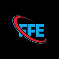 ff logo. ff brief. ffe letter logo-ontwerp. initialen ffe logo gekoppeld aan cirkel en hoofdletter monogram logo. ffe typografie voor technologie, zaken en onroerend goed merk. vector