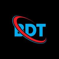 bdt-logo. bd brief. bdt brief logo ontwerp. initialen bdt-logo gekoppeld aan cirkel en monogram-logo in hoofdletters. bdt typografie voor technologie, zaken en onroerend goed merk. vector
