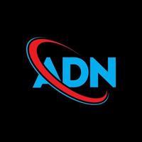 adn-logo. ad brief. adn brief logo ontwerp. initialen en logo gekoppeld aan cirkel en monogram logo in hoofdletters. adn typografie voor technologie, zaken en onroerend goed merk. vector