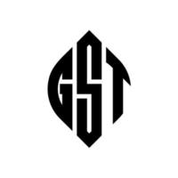 gst cirkel letter logo ontwerp met cirkel en ellipsvorm. gst ellipsletters met typografische stijl. de drie initialen vormen een cirkellogo. gst cirkel embleem abstracte monogram brief mark vector. vector