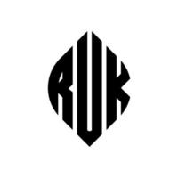 ruk cirkel letter logo ontwerp met cirkel en ellipsvorm. ruk ellipsletters met typografische stijl. de drie initialen vormen een cirkellogo. ruk cirkel embleem abstracte monogram brief mark vector. vector