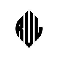 rul cirkel letter logo ontwerp met cirkel en ellipsvorm. rul-ellipsletters met typografische stijl. de drie initialen vormen een cirkellogo. rul cirkel embleem abstracte monogram brief mark vector. vector