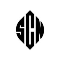 scn cirkel letter logo ontwerp met cirkel en ellipsvorm. scn-ellipsletters met typografische stijl. de drie initialen vormen een cirkellogo. scn cirkel embleem abstracte monogram brief mark vector. vector