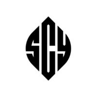 scy cirkel letter logo ontwerp met cirkel en ellipsvorm. scy ellips letters met typografische stijl. de drie initialen vormen een cirkellogo. scy cirkel embleem abstracte monogram brief mark vector. vector