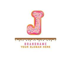 het roze pastel donut brood alfabet met de letter j is geschikt voor logo's, titels en headers vector