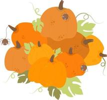 herfst met veel oranje pompoenen en schattige spinnen vector