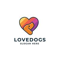 honden schattig dier mascotte karakter logo met regenboog hart liefde achtergrond vector