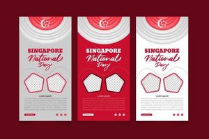 realistische nationale feestdag van singapore met 3D-vlaggezwaai en verticale banners-sjabloonset vector