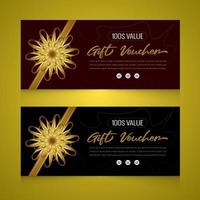 realistische cadeaubon met gouden kleur lint horizontale banners sjabloonontwerp vector