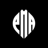 pma cirkel letter logo ontwerp met cirkel en ellipsvorm. pma-ellipsletters met typografische stijl. de drie initialen vormen een cirkellogo. pma cirkel embleem abstracte monogram brief mark vector. vector