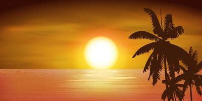 prachtige zee bij zonsondergang met kokospalm vector