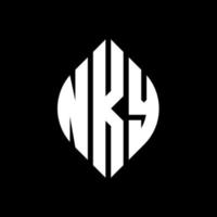 nky cirkel letter logo-ontwerp met cirkel en ellipsvorm. nky ellipsletters met typografische stijl. de drie initialen vormen een cirkellogo. nky cirkel embleem abstracte monogram brief mark vector. vector