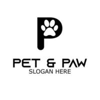 vector paw letter p logo ontwerpsjabloon. het is een goed eenvoudig ontwerp pootdier en letter p. je kunt een merk maken voor pictogram, logo, embleem, label voor dierenwinkel, merkidentiteit voor huisdieren, bedrijf en app-pictogram.